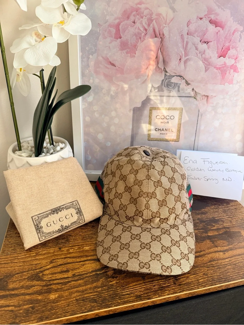 Gucci GG Monogram Canvas Cap with Green-Red Web